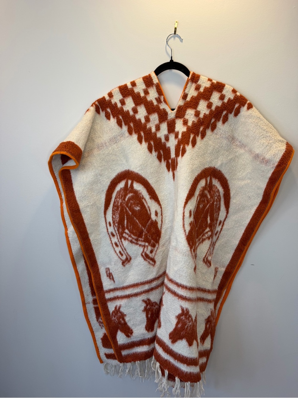 Cream & Rust Horse-Print Poncho Sweater